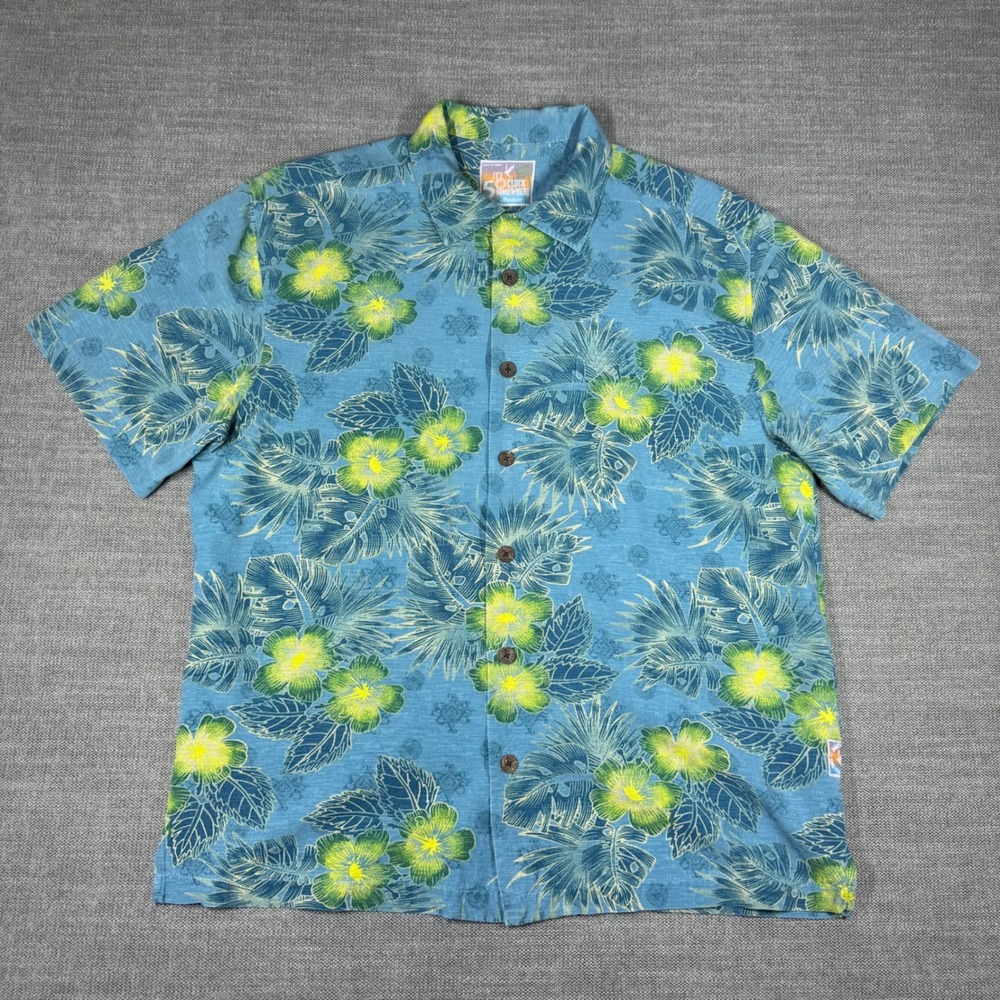 Its 5 OClock Somewhere Mens Silk Hawaiian Shirt Blue Floral Hibiscus Medium